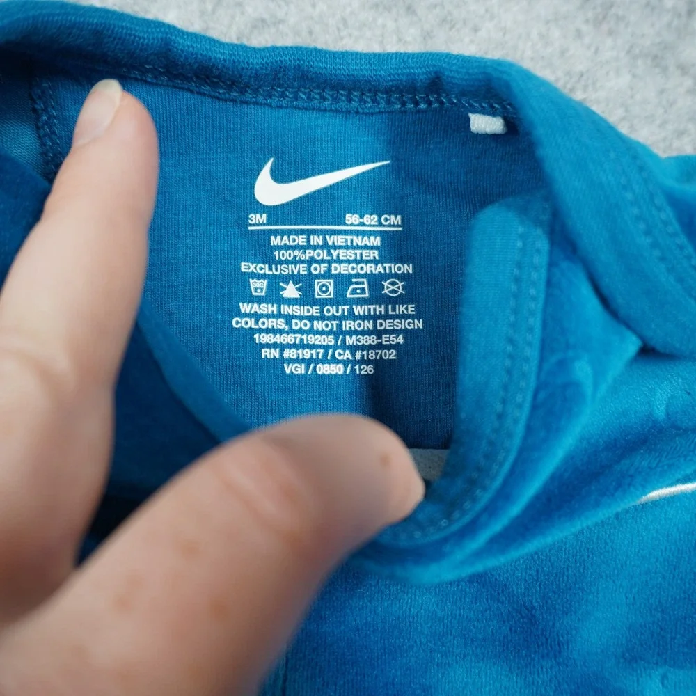 Nike Baby Boy 3M Velour Footed Sleeper Bodysuit and Pants Set Blue Teal 3 Piece